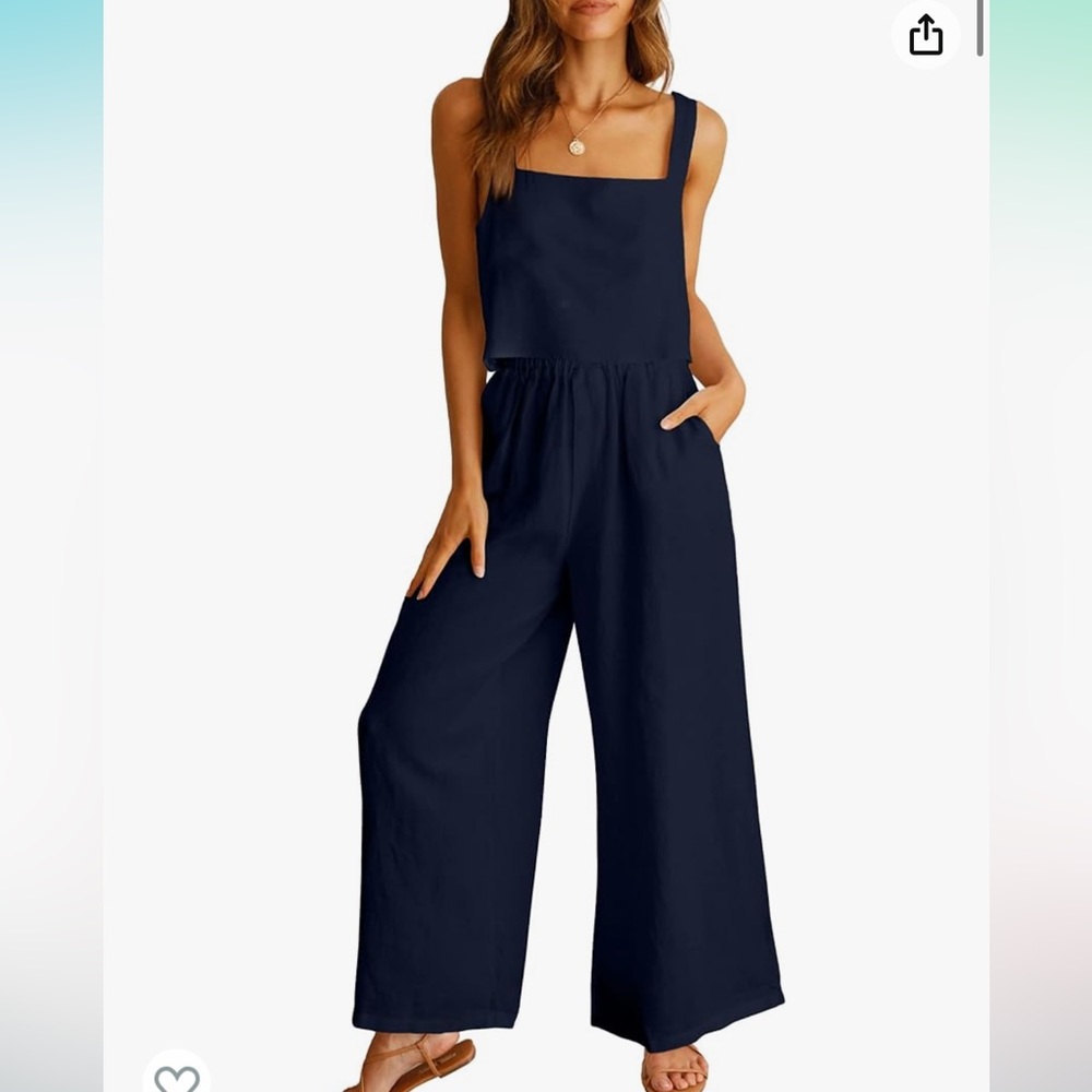 Sleeveless two piece lounge set, wide leg pant